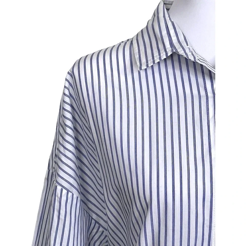 Mohawk General Store SMOCK Japan Stripe Shirt Dress 2 Blue White Button‎ Front